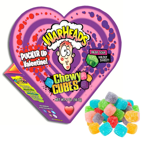 Warheads Valentine Chewy Cubes Paper Heart Box